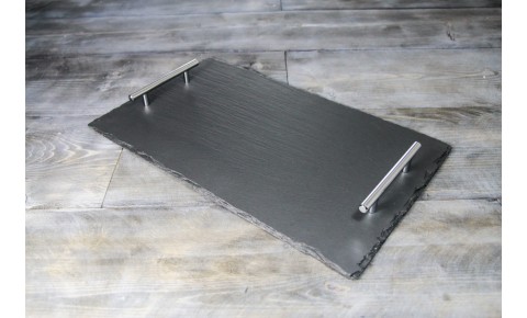 Large Welsh Slate Tray - With Chrome Handles
